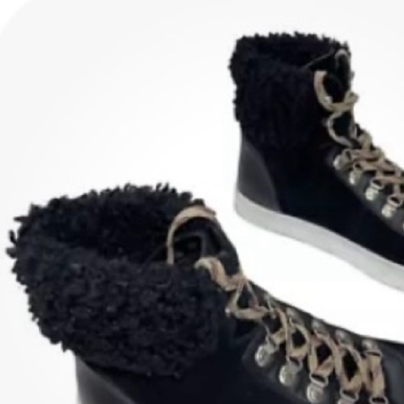 Sam Edelman size 10 Black suede sneaker shearling sheepskin trim - Picture 7 of 13